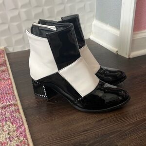 Black and white mod style ankle boots